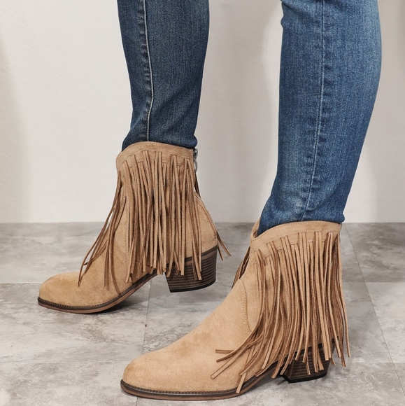Western Fusion Fringe Ankle Boots - Tan - Picture 4 of 5